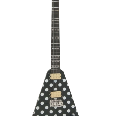 Custom Crown Randy Rhoads Flying V Black White Polka Dots 6 String Guitar - Image 8