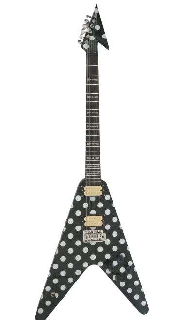 Custom Crown Randy Rhoads Flying V Black White Polka Dots 6 String Guitar - Image 8