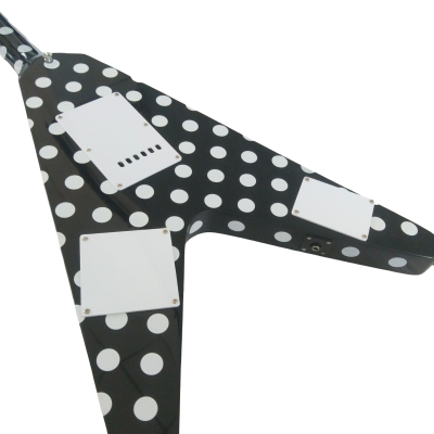 Custom Crown Randy Rhoads Flying V Black White Polka Dots 6 String Guitar - Image 4