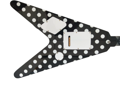 Custom Crown Tremolo Randy Rhoads Flying V Black White Polka Dots 6 String Guitar - Image 4