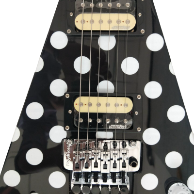 Custom Crown Tremolo Randy Rhoads Flying V Black White Polka Dots 6 String Guitar - Image 5