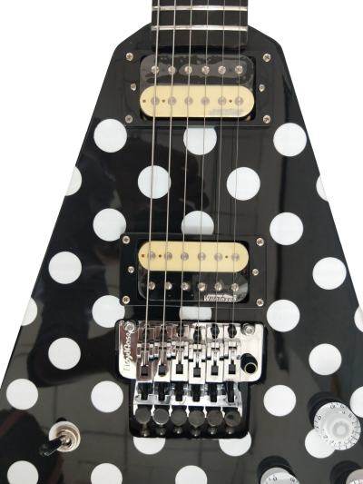 Custom Crown Tremolo Randy Rhoads Flying V Black White Polka Dots 6 String Guitar - Image 5