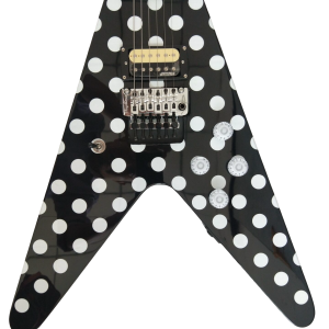 Custom Crown Tremolo Randy Rhoads Flying V Black White Polka Dots 6 String Guitar