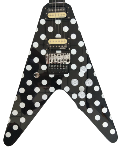 Custom Crown Tremolo Randy Rhoads Flying V Black White Polka Dots 6 String Guitar