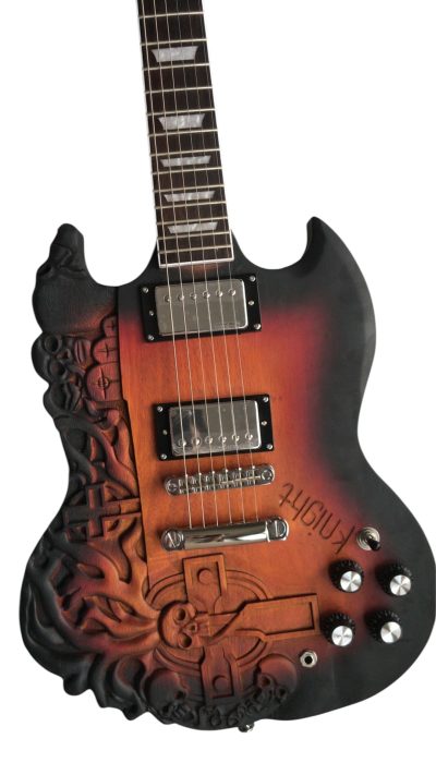 Custom Crown Carved Skull Bones SG Cross Satin Vintage Burst Electric Guitar