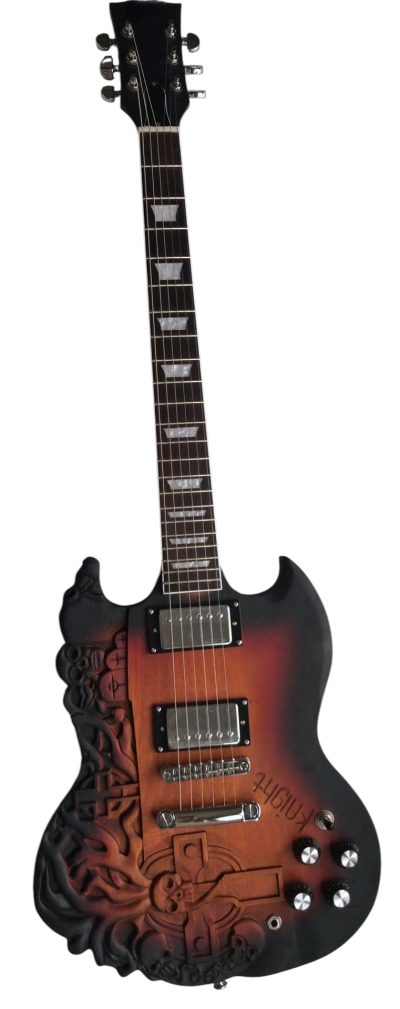 Custom Crown Carved Skull Bones SG Cross Satin Vintage Burst Electric Guitar - Image 3