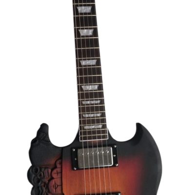 Custom Crown Carved Skull Bones SG Cross Satin Vintage Burst Electric Guitar - Image 3