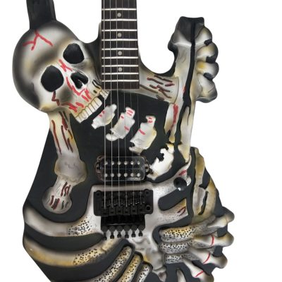Custom Obsidian George White Skull And Bones Hand Painted Carved Skeleton Guitar - Image 4