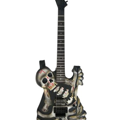Custom Obsidian George White Skull And Bones Hand Painted Carved Skeleton Guitar - Image 8