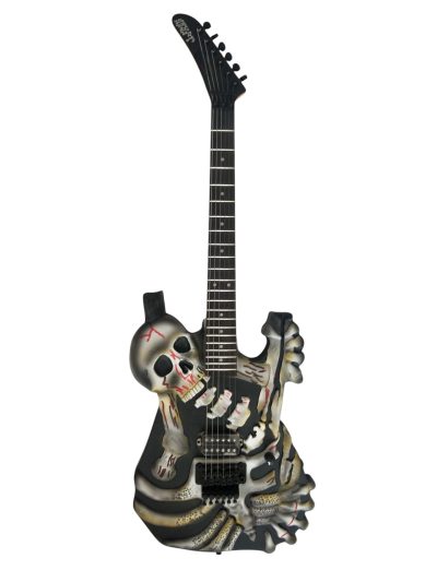 Custom Obsidian George White Skull And Bones Hand Painted Carved Skeleton Guitar - Image 8