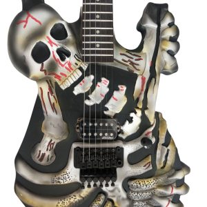 Custom Obsidian George White Skull And Bones Hand Painted Carved Skeleton Guitar