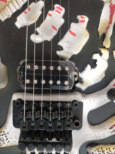 Custom Obsidian George White Skull And Bones Hand Painted Carved Skeleton Guitar - Image 5