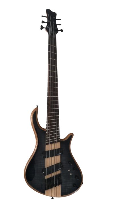 Custom Onyx Patriot Dark Gray Flame Maple 6 String Bass Multi Scale Fanned Fret Rosewood Fretboard - Image 8