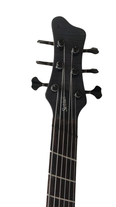 Custom Onyx Patriot Dark Gray Flame Maple 6 String Bass Multi Scale Fanned Fret Rosewood Fretboard - Image 7