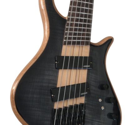 Custom Onyx Patriot Dark Gray Flame Maple 6 String Bass Multi Fanned Fret Rosewood Fretboard