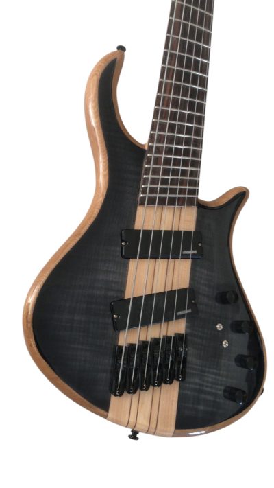 Custom Onyx Patriot Dark Gray Flame Maple 6 String Bass Multi Scale Fanned Fret Rosewood Fretboard