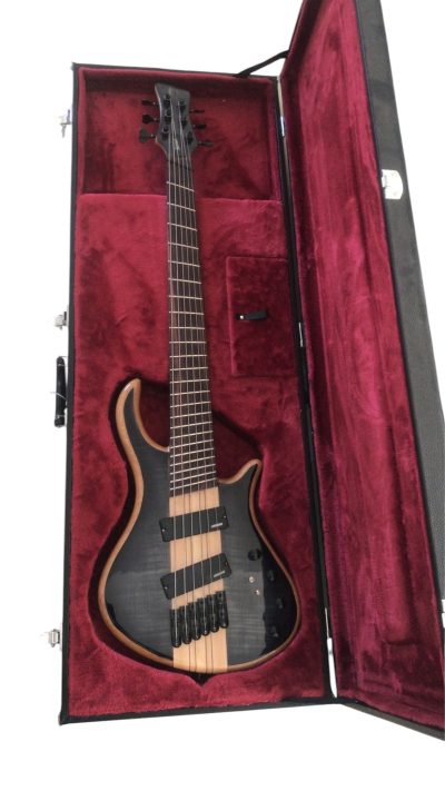 Custom Onyx Patriot Dark Gray Flame Maple 6 String Bass Multi Scale Fanned Fret Rosewood Fretboard - Image 3