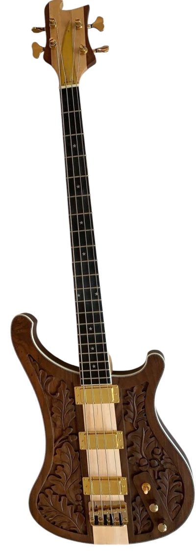 Custom Nova Lemmy Kilmister 4003 Satin Walnut Wood Carved Oak Leaves 4 String Bass - Image 4