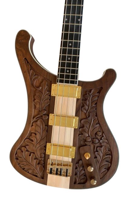 Custom Nova Lemmy Kilmister 4003 Satin Walnut Wood Carved Oak Leaves 4 String Bass