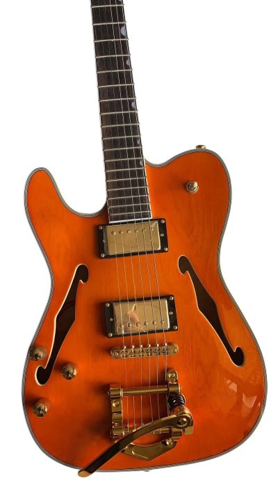Custom Regent Paul Waller Arch Top Orange Bigsby Fhole Guitar Left Handed