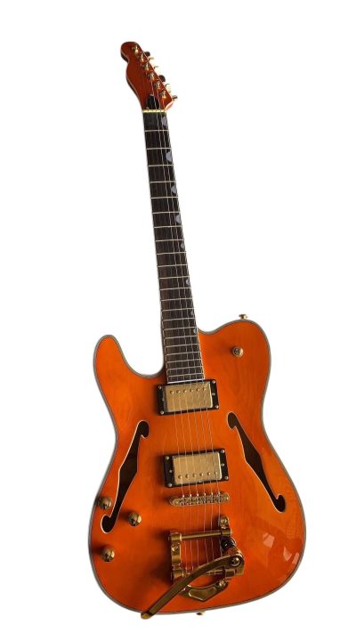 Custom Regent Paul Waller Arch Top Orange Bigsby Fhole Guitar Left Handed - Image 2