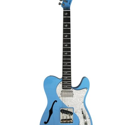 Custom Regent Thinline Fhole Blue Electric Guitar Lightning Inlay - Image 7
