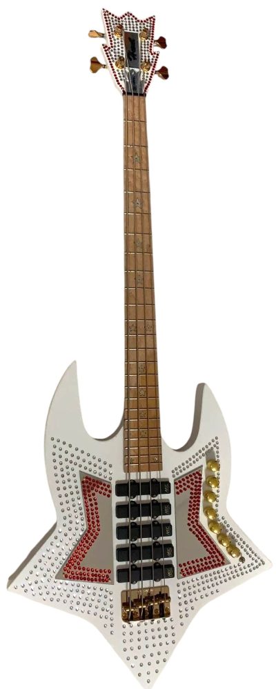 Custom Aurelius Bootsy Pink Crystal Space 4 String LED Bass Five Pickups MEC Pickups Option - Image 6