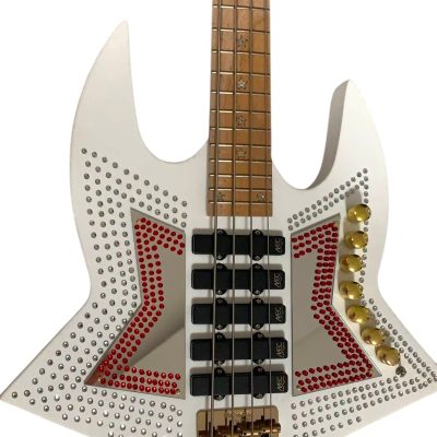 Custom Aurelius Bootsy Pink Crystal Space 4 String LED Bass Five Pickups MEC Pickups Option