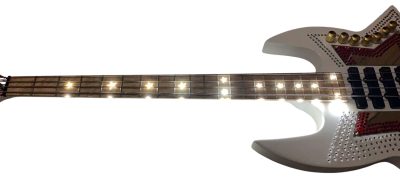 Custom Aurelius Bootsy Pink Crystal Space 4 String LED Bass Five Pickups MEC Pickups Option - Image 3