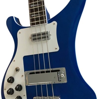 Custom Nova 4003 Blue Chrome Hardware 4 String Bass White Pickguard