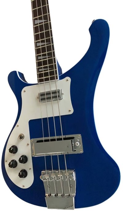 Custom Nova 4003 Blue Chrome Hardware 4 String Bass White Pickguard