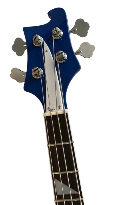 Custom Nova 4003 Blue Chrome Hardware 4 String Bass White Pickguard - Image 9