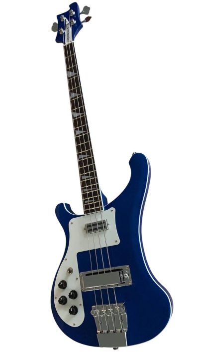 Custom Nova 4003 Blue Chrome Hardware 4 String Bass White Pickguard - Image 8