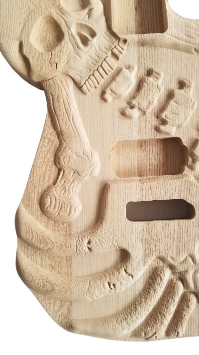Custom Obsidian Skull And Bones Carved George Unfinished Body DIY Guitar - Image 5
