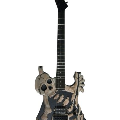 Custom Obsidian George Black Hand Painted Skull And Bones Carved Skeleton Guitar - Image 7
