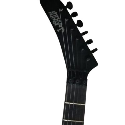 Custom Obsidian George Black Hand Painted Skull And Bones Carved Skeleton Guitar - Image 3