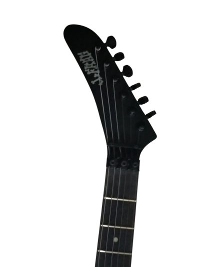 Custom Obsidian George Black Hand Painted Skull And Bones Carved Skeleton Guitar - Image 3