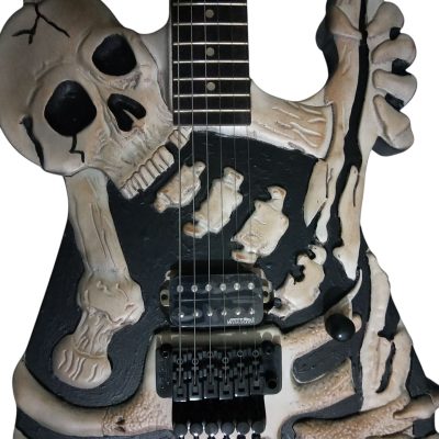 Custom Obsidian George Black Hand Painted Skull And Bones Carved Skeleton Guitar