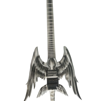 Custom Obsidian Hand Painted Angel Sword Alfee Silver Carved Engraved Guitar - Image 6