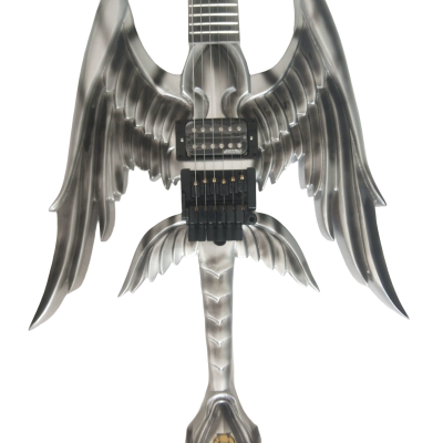 Custom Obsidian Hand Painted Angel Sword Alfee Silver Carved Engraved Guitar