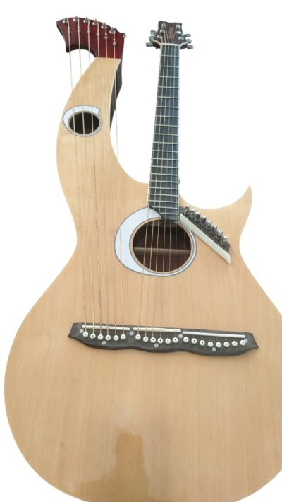 Custom Eclipse Harp Double Neck Brown Headstock Finish 6 String Acoustic Guitar 6 Sting Harp - Image 3