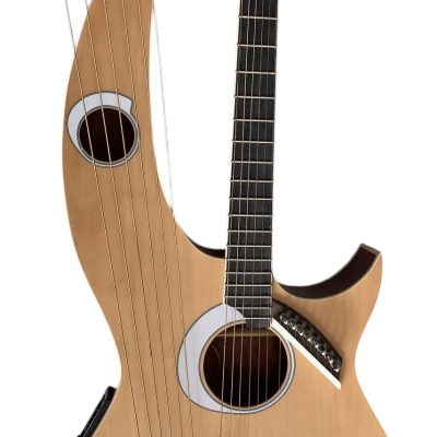 Custom Eclipse Harp Double Neck Brown Headstock Finish 6 String Acoustic Guitar 6 Sting Harp