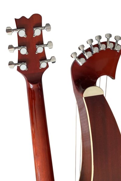 Custom Eclipse Harp Double Neck Brown Headstock Finish 6 String Acoustic Guitar 6 Sting Harp - Image 6