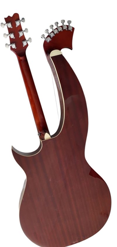 Custom Eclipse Harp Double Neck Brown Headstock Finish 6 String Acoustic Guitar 6 Sting Harp - Image 5