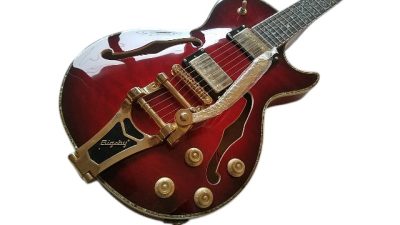 Custom Crown Red Quilted Maple Top Bigsby Vibrato Tailpiece Guitar - Image 2
