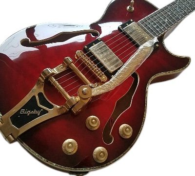 Custom Crown Red Quilted Maple Top Bigsby Vibrato Tailpiece Guitar - Image 2