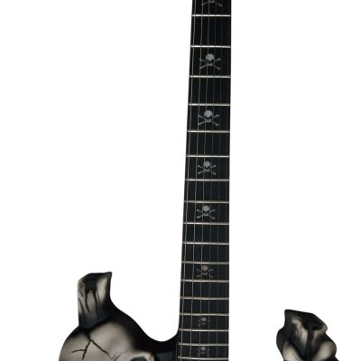 Custom Obsidian George Black Gray Finish Hand Painted Skull And Bones Carved Skeleton Guitar - Image 6