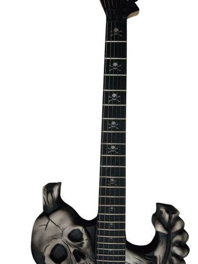Custom Obsidian George Black Gray Finish Hand Painted Skull And Bones Carved Skeleton Guitar - Image 6
