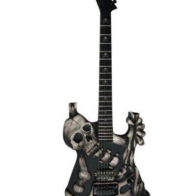 Custom Obsidian George Black Gray Finish Hand Painted Skull And Bones Carved Skeleton Guitar - Image 3
