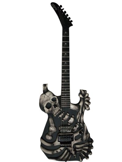 Custom Obsidian George Black Gray Finish Hand Painted Skull And Bones Carved Skeleton Guitar - Image 3